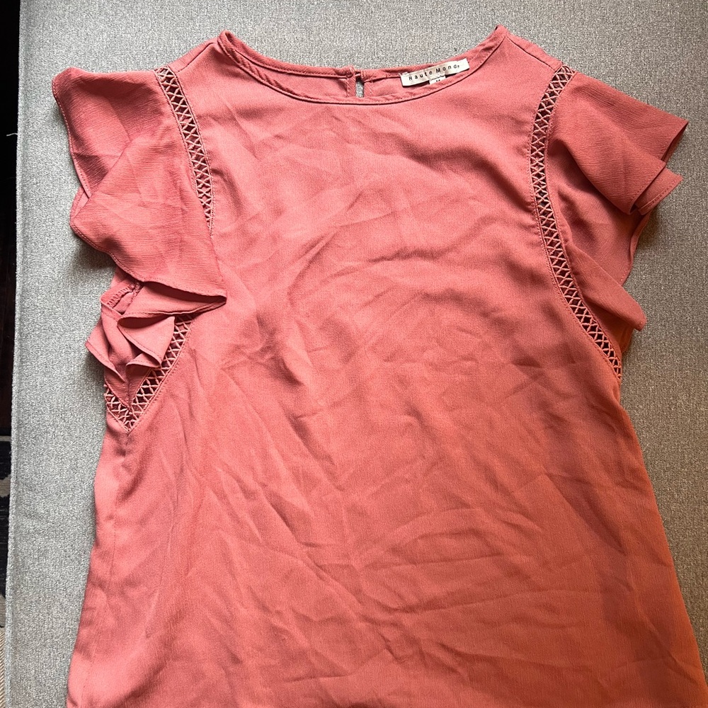 Haute Monde Ruffle Sleeve Blouse in Rust